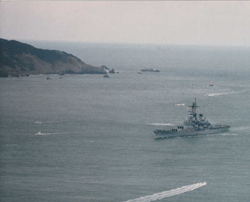 U.S.S. Missouri, BB-63, Sails the Golden Gate Inlet from the Pacific to Enter San Francisco Bay